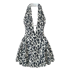Leopard Dot Deep Halter Dress