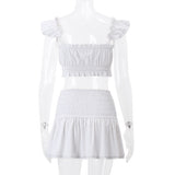 White Ruched Bandeau Top And Mini Skirt Set