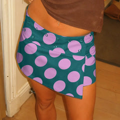 Polka Dot Button Low Rise Mini Pencil Skirt