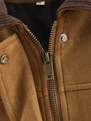 Brown Lapel Ribbed Collar Patchwork Pocket Jacket