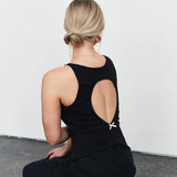Black Hollow Out Bow Tank Top