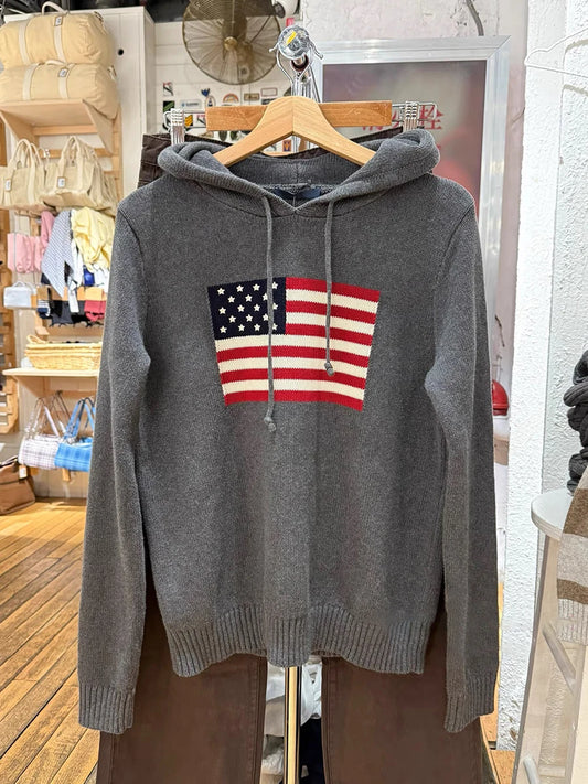 American Flag Knitted Hoodie