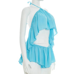 Ruffled Halter Crop Top and Shorts Set