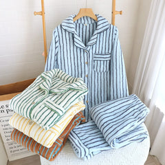 Fuzzy Stripe Button Down Long Sleeve Shirt And Pants Pj Set