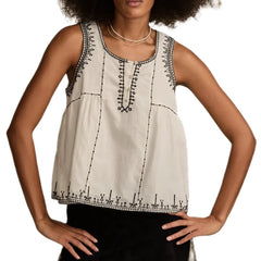 White Embroidered Sleeveless Tank Top