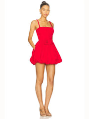 Red 3D flower Ball Gown Hem Mini Dress