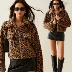 Faux Fur Leopard  Jacket Free From Label