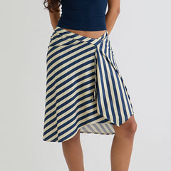 Asymmetric Hem Patchwork Midi Skirt