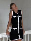 Black Sleeveless Contrast Buttoned Mini Dress