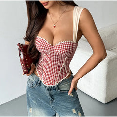 Plaid Corset Tie Back Strappy Top
