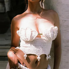 Shell Pearls Knit Tube Top