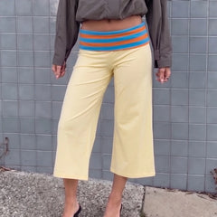 Striped Waist Wide Leg Capri Pants