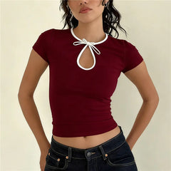 Keyhole Neck Bow Tie T-shirt