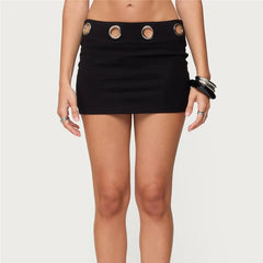 Black Low Waist Metal Eyelet Trim Bodycon Mini Skirt