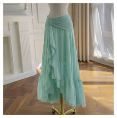Green Babydoll Tube Crop Top And Ruffle Midi Skirt Set