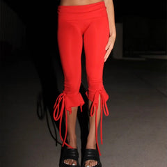 Solid Tie-up Ruffles Hem Capri Pants