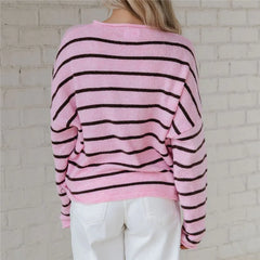 Pink Striped Button-Up Cardigan