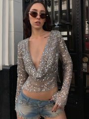 Knit Sequin Cowl Neck Long Sleeve Top