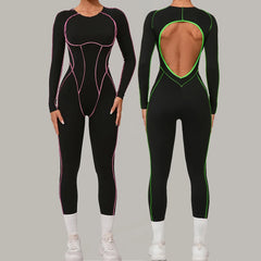 Black bodysuit with open back design - front and back view