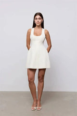Solid U Neck Sleeveless A-line Mini Dress