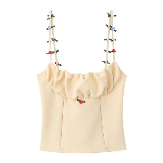 Apricot 3D Flower Strap Top