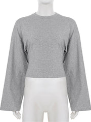 Long Sleeve Round Neck Solid Loose Tee