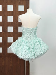 Strapless 3D Flower Appliques Frill Mini Dress