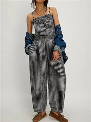 Wide Leg Plaid Spaghetti Strap Jumpsuit