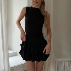 Solid Sleeveless Tiered Ruffle Mini Dress