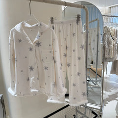 Snowflake Fur Trim Shirt And Pants Pajama Set
