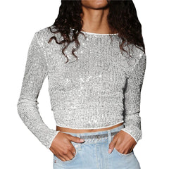 Sequin Long Sleeve Crop Top