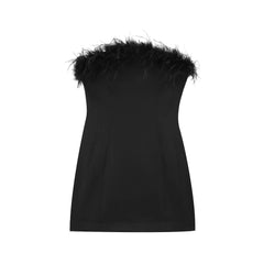 Black Strapless Feather Mini Dress