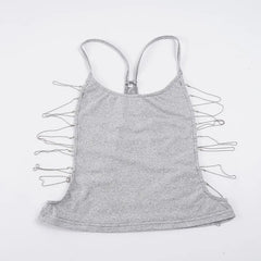 Grey Hollow Chain Open Back Top