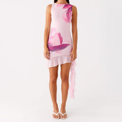 Pink Floral Print Mini Dress