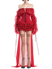 Off Shoulder Long Sleeve Ruched Corset Mini Dress