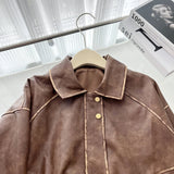 Faux Leather Zipper Overshirt Jacket