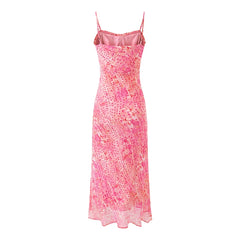 Pink Print Chiffon Long Dress