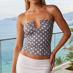 Polka Dot Deep U Cutout Tube Top