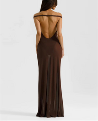 Wrap Off-shoulder Strap Mesh Bodysuit Maxi Dress