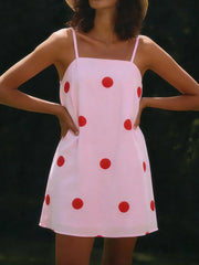 Pink Dot Print Mini Spaghetti Strap Dress