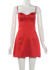 Red Satin Cami Mini Dress