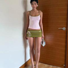 Two Tone Cami Top And Ruched Mini Skirt Set