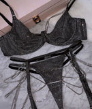 Sequin Chain Push-Up Bra And Panty Lingerie Set