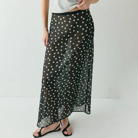 Sheer Polka Dot Midi Skirt
