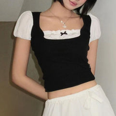 Black Tank Puff Sleeve Crop Top
