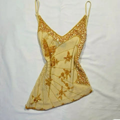Sequin Embroidery Asymmetrical Crop Top
