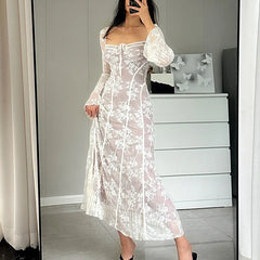 White Lace Long Sleeve Midi Dress - Free From Label