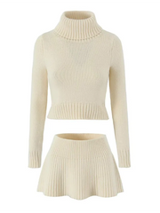 Knitted High Neck Long Sleeve Top And Mini Skirt Set - Free From Label