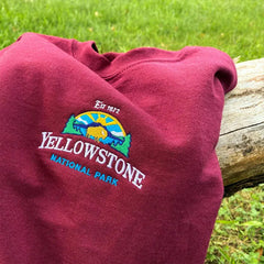 Yellowstone National Park Embroidered Wine Red Sweatshirt Pullover