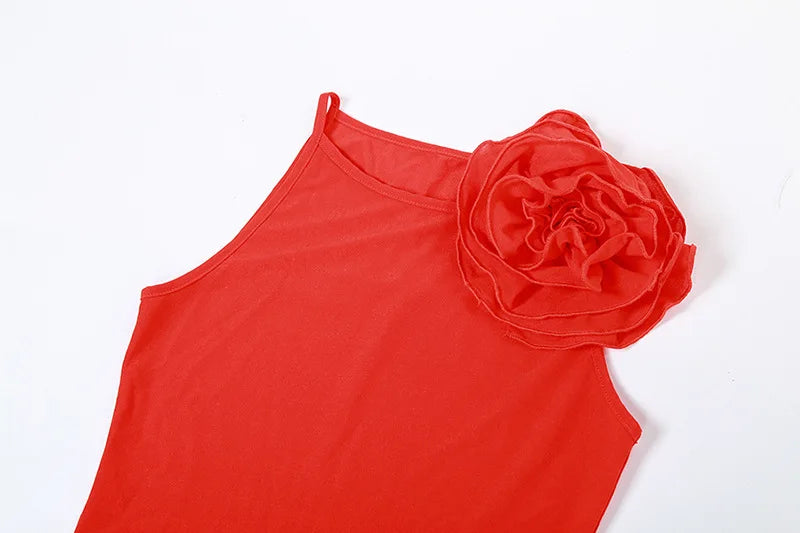 Mesh 3d Flower Applique Sleeveless Maxi Dress